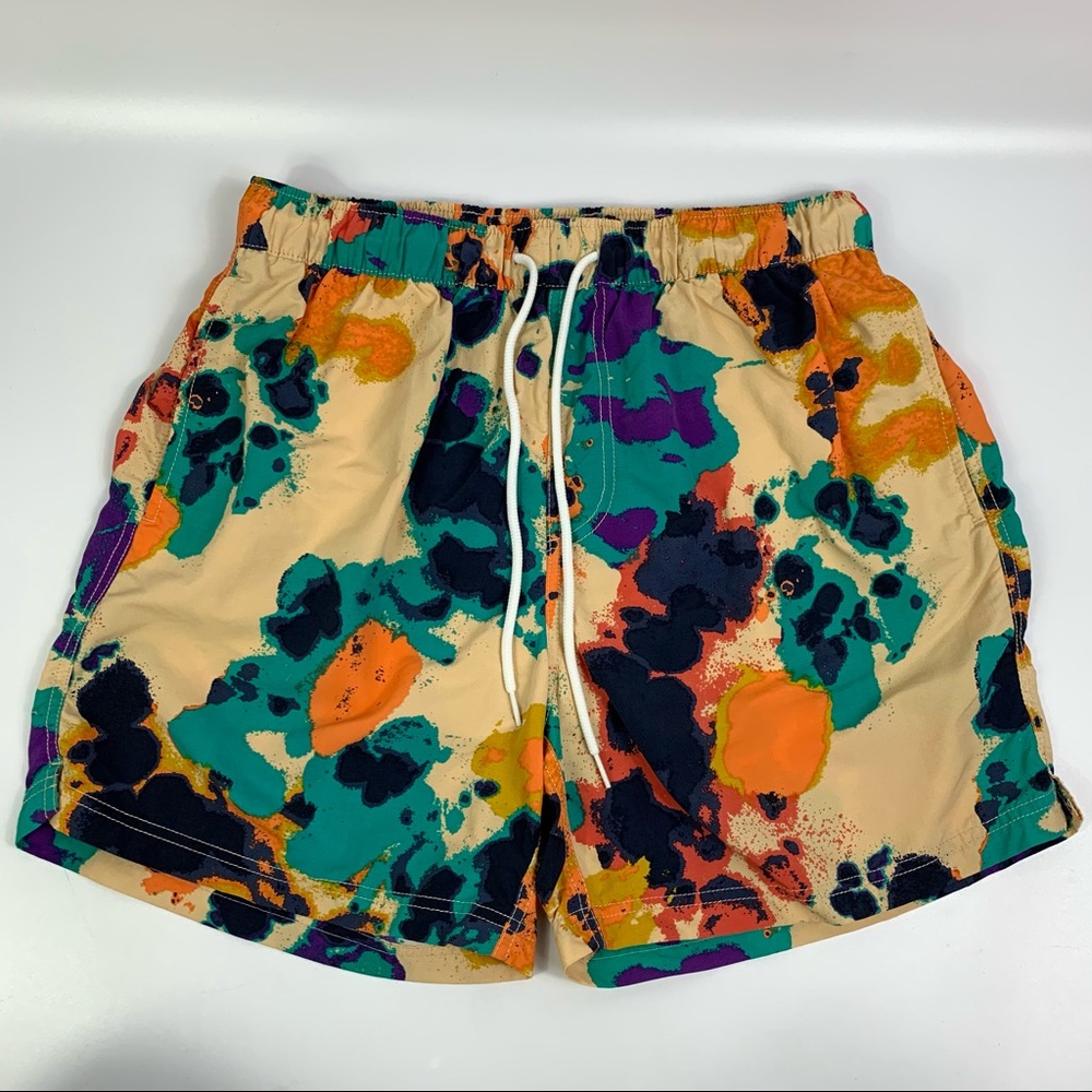 Urban Outfitters Mens Large Splash Paint Print Swimming Trunks Inseams 5” NWOT